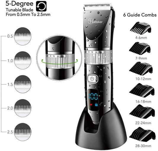 Hatteker Cordless USB Rechargeable Waterproof Hair Beard Trimmer Pro Haircut Kit for Men