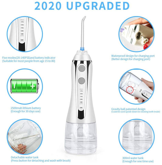 H2ofloss Cordless Water Flosser with 30 Days Battery Life, Premium Water Floss for Teeth, Portable Dental Flosser in 5 Modes, Gravity Ball for Upside Down Use, 300ml Water Tank