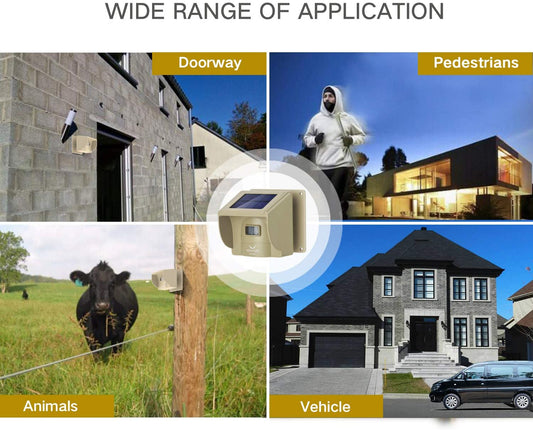 eMACROS Rechargable Solar Driveway Alarm Wireless Sensor System Driveway Sensor Alert System Weatherproof Security Outdoor Motion Sensor & Detector No Need Replace Batteries