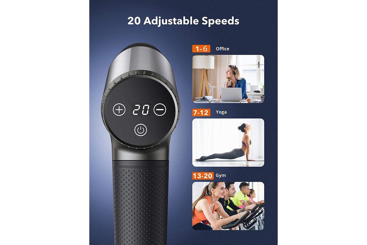 TaoTronics Massage Gun, Handheld massager, 10H Battery Life Deep Tissue Muscle Massager for Athletes, Low-Decibel Muscle Massager for Relieving Muscle Pain, Soreness and Stiffness