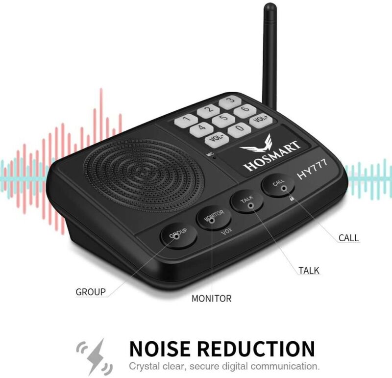 Hosmart Wireless Intercom System 1/2 Mile Long Range 7-Channel Security Black HY777