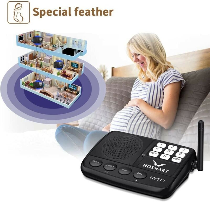 Hosmart Wireless Intercom System 1/2 Mile Long Range 7-Channel Security Black HY777