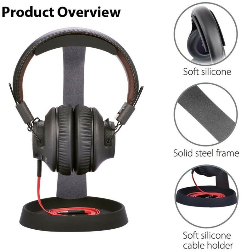 Avantree Aluminum Metal Headphone Stand Hanger with Cable Holder Black HS102