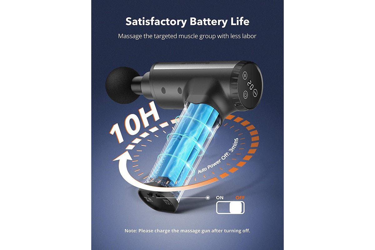 TaoTronics Massage Gun, Handheld massager, 10H Battery Life Deep Tissue Muscle Massager for Athletes, Low-Decibel Muscle Massager for Relieving Muscle Pain, Soreness and Stiffness