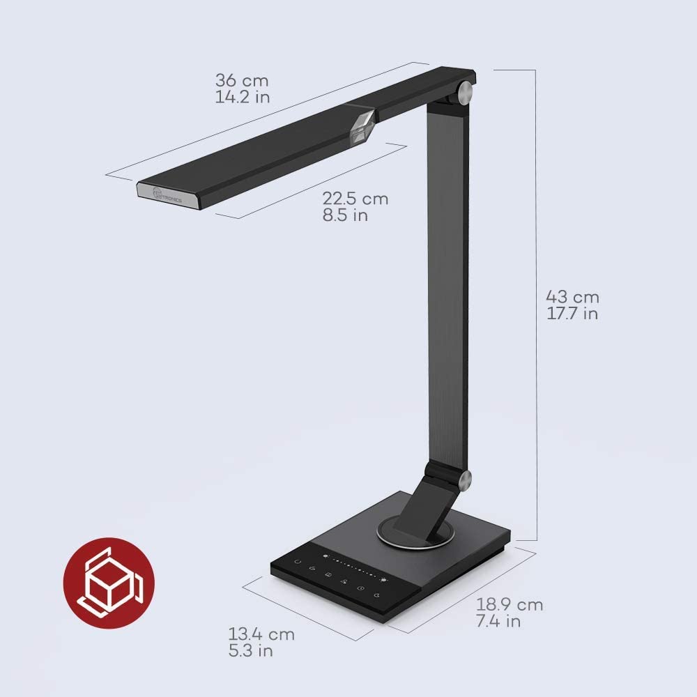TaoTronics TT-DL16 Stylish Metal LED Desk Lamp, Office 5V/2A USB Port, 5 Color Modes, 6 Brightness Levels, Touch Control, Timer, Night Light, Official Member of Philips Enabled Licensing Program