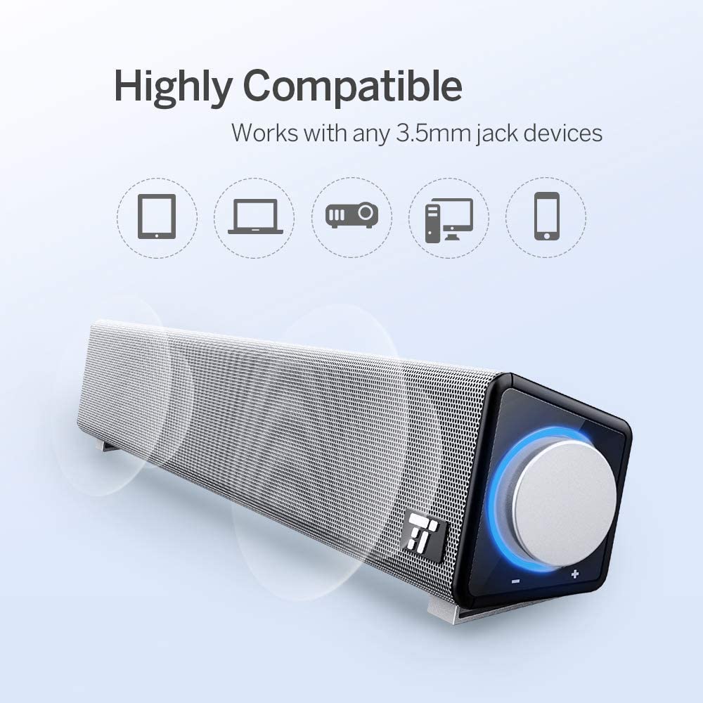 TaoTronics Computer Speakers, Wired Computer Sound Bar, Stereo USB Powered Mini Soundbar Speaker for PC Cellphone Tablets Desktop Laptop