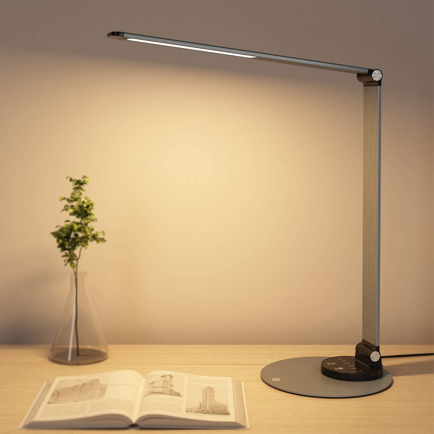 TaoTronics Aluminum Alloy Dimmable LED Desk Lamp with USB Charging Port, Table Lamp for Office Lighting, 3 Color Modes & 6 Brightness Levels, Official Member of Philips Enabled Licensing Program