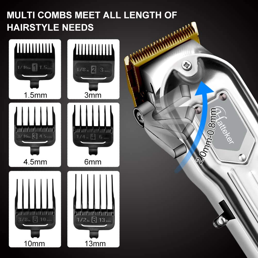 Hatteker Mens Hair Rechargeable Clipper Cordless Hair Trimmer Professional Haircut Barber Kit Hair Cutting Kit