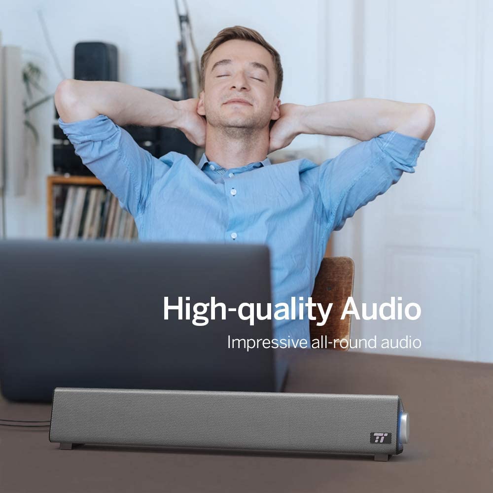 TaoTronics Computer Speakers, Wired Computer Sound Bar, Stereo USB Powered Mini Soundbar Speaker for PC Cellphone Tablets Desktop Laptop