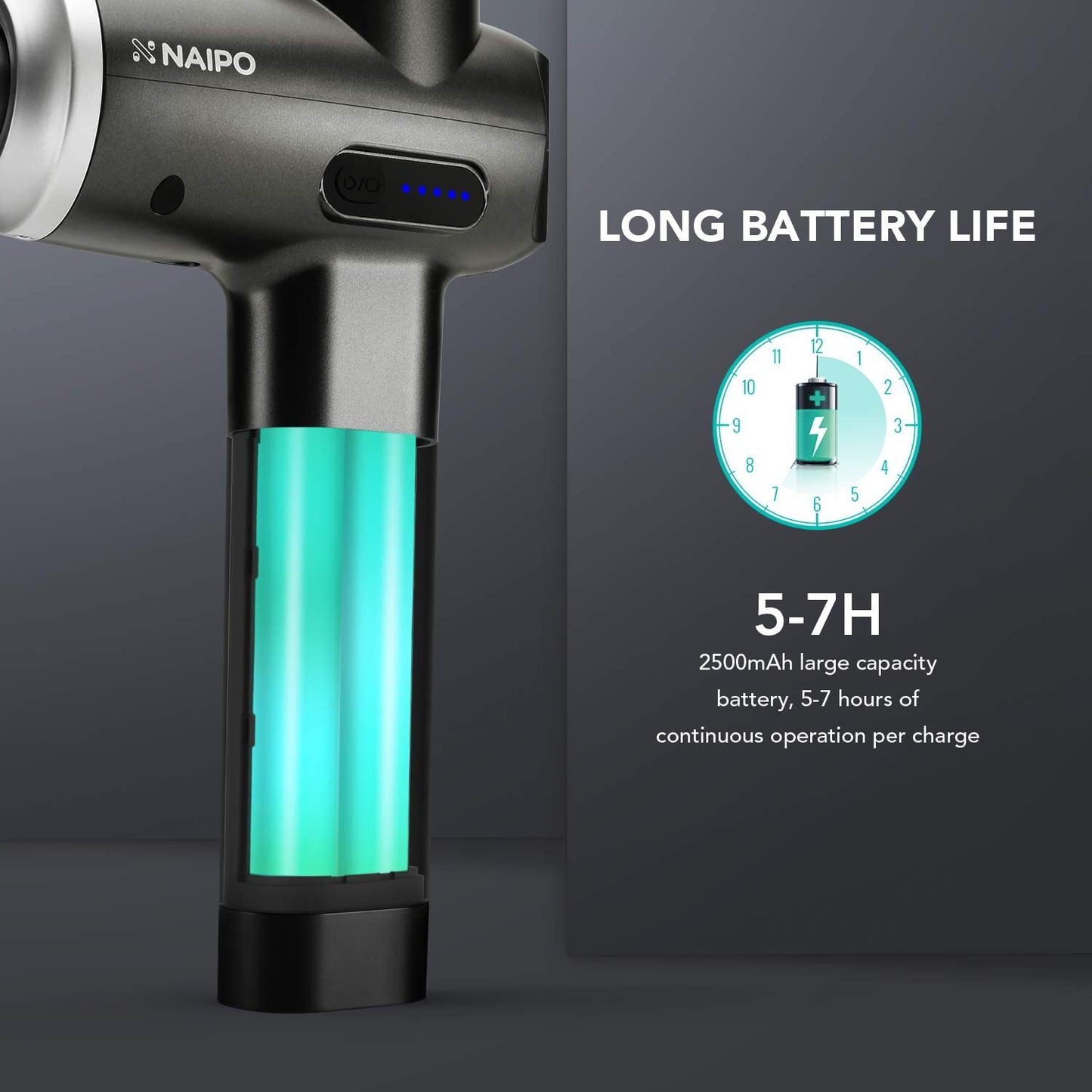 Naipo Massage Gun Deep Tissue Percussion Muscle Massager Handheld Electric Massager for Pain Relief Athlete Deep Muscle Relaxation Quiet Brushless Motor Cordless 2lbs Portable with Carrying Case