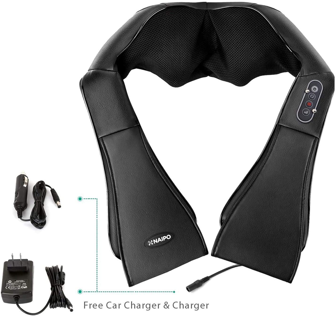 Naipo Shiatsu Back and Neck Massager with Heat Deep Kneading Massage for Neck, Back, Shoulder, Foot and Legs, Use at Home, Car, Office