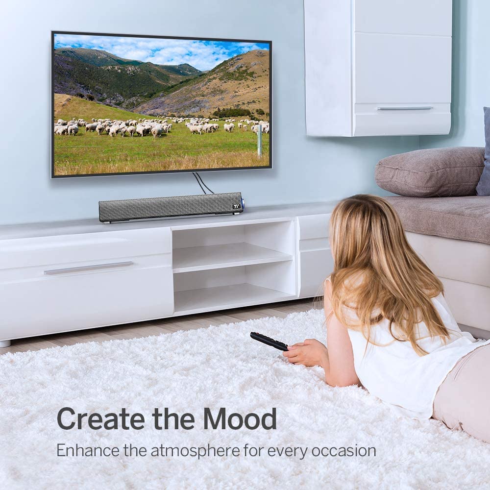 TaoTronics Computer Speakers, Wired Computer Sound Bar, Stereo USB Powered Mini Soundbar Speaker for PC Cellphone Tablets Desktop Laptop