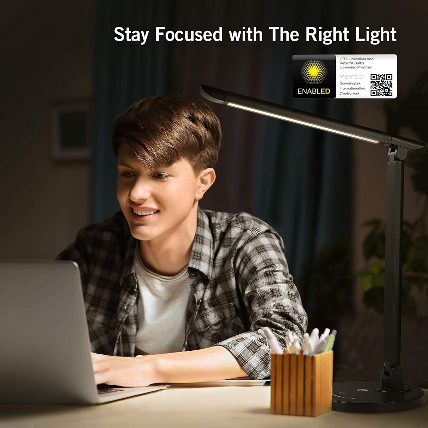 TaoTronics/Sympa LED Desk Lamp, Eye-Caring Table Lamps, Dimmable Office Lamp with USB Charging Port, Touch Control, 5 Color Modes, 12W, Official Member of Philips Enabled Licensing Program