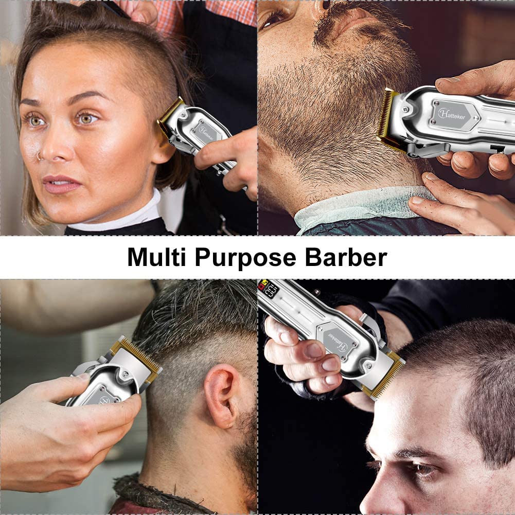 Hatteker Mens Hair Rechargeable Clipper Cordless Hair Trimmer Professional Haircut Barber Kit Hair Cutting Kit