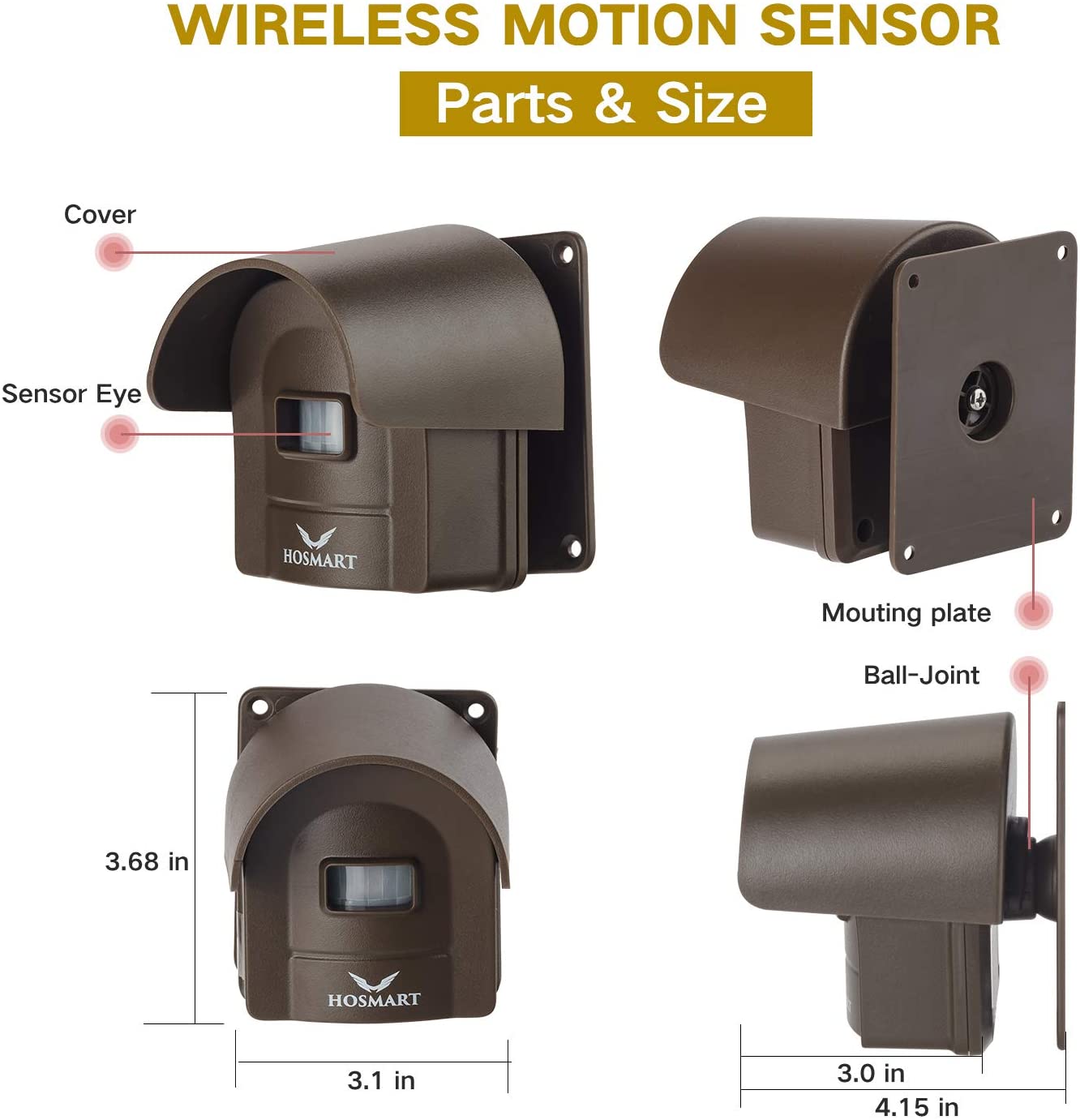 Hosmart 1/4 Mile Long Range Rechargable Wireless Weatherproof Driveway Alarm Alert System