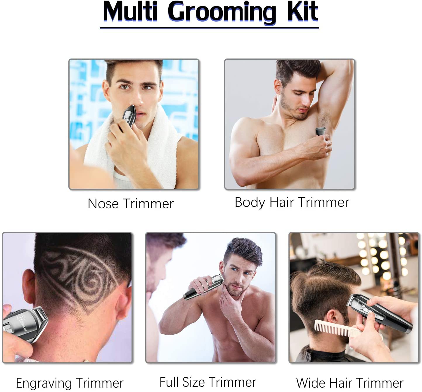 Hatteker 5 In 1 Hair Beard Mustache Nose Waterproof Groomer Precision Trimmer Kit For Men