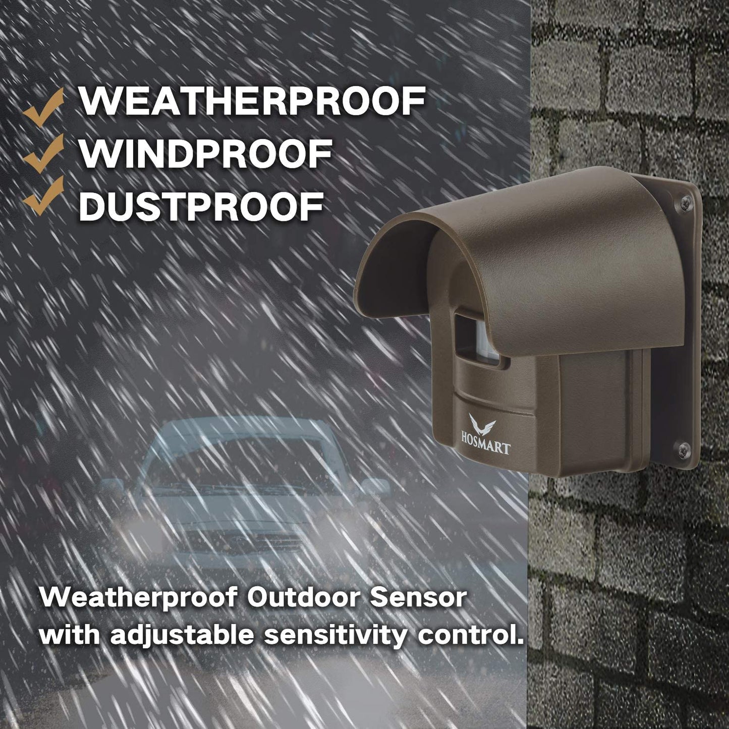 Hosmart 1/4 Mile Long Range Rechargable Wireless Weatherproof Driveway Alarm Alert System