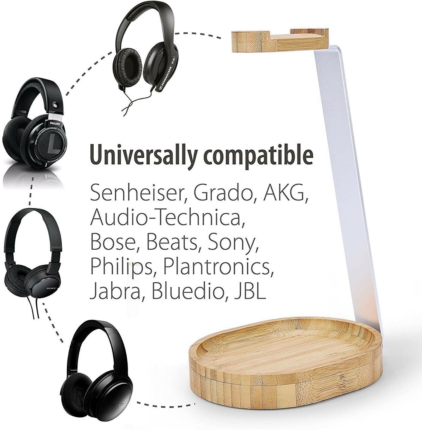 Avantree Universal Wooden & Aluminum Headphone Stand Hanger with Cable Holder