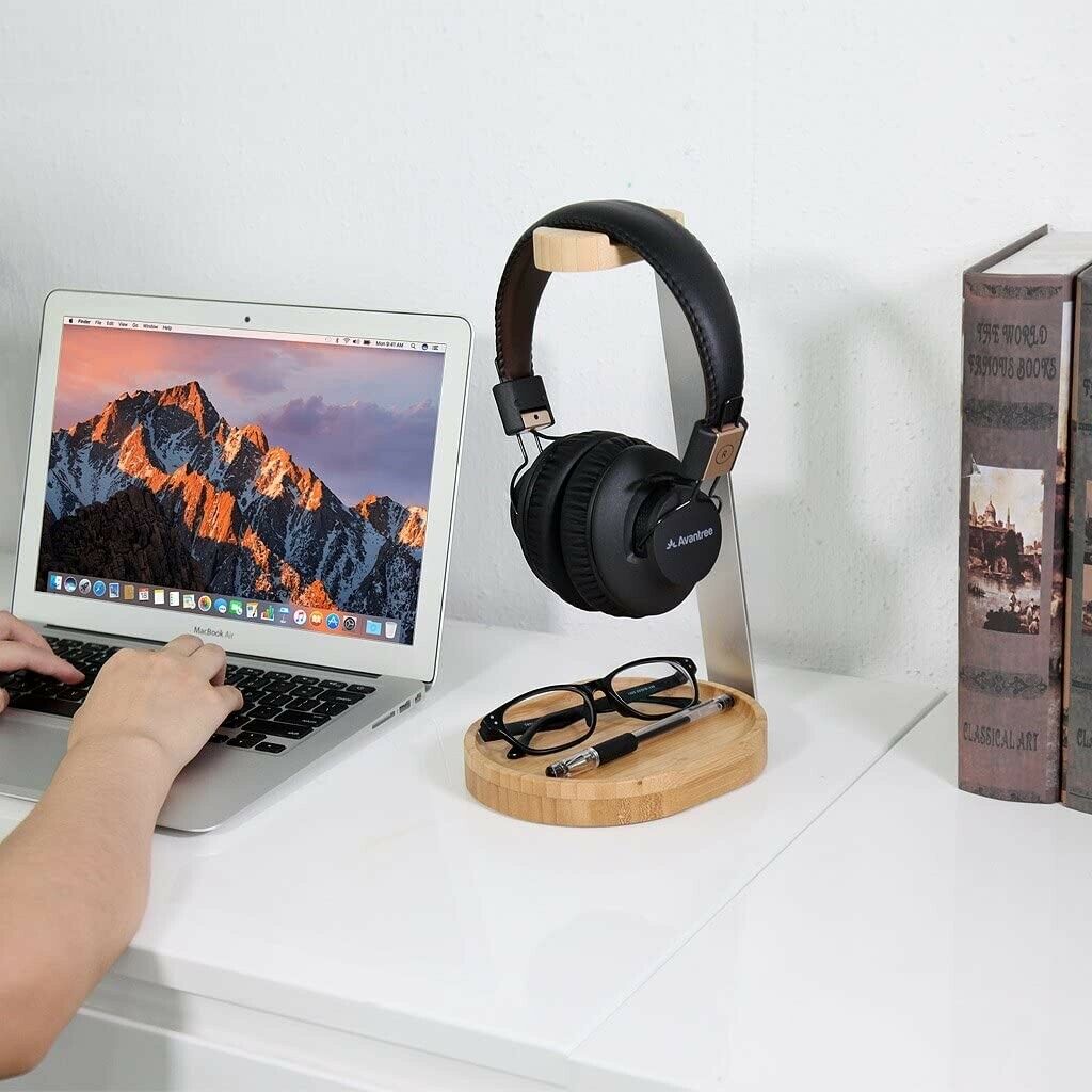 Avantree Universal Wooden & Aluminum Headphone Stand Hanger with Cable Holder