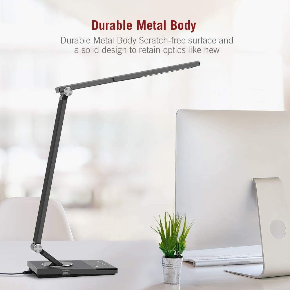 TaoTronics TT-DL16 Stylish Metal LED Desk Lamp, Office 5V/2A USB Port, 5 Color Modes, 6 Brightness Levels, Touch Control, Timer, Night Light, Official Member of Philips Enabled Licensing Program