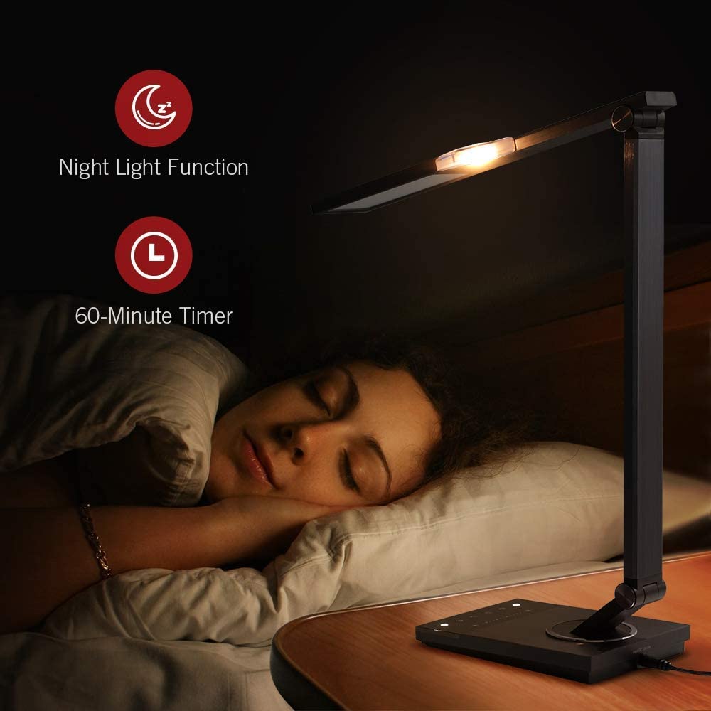 TaoTronics TT-DL16 Stylish Metal LED Desk Lamp, Office 5V/2A USB Port, 5 Color Modes, 6 Brightness Levels, Touch Control, Timer, Night Light, Official Member of Philips Enabled Licensing Program