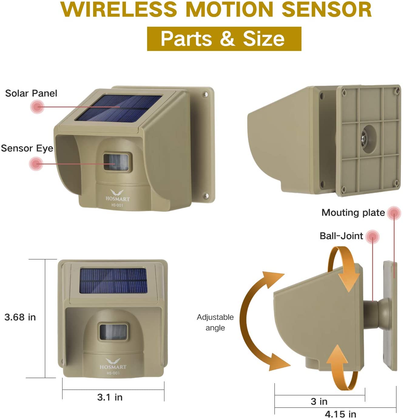eMACROS Rechargable Solar Driveway Alarm Wireless Sensor System Driveway Sensor Alert System Weatherproof Security Outdoor Motion Sensor & Detector No Need Replace Batteries