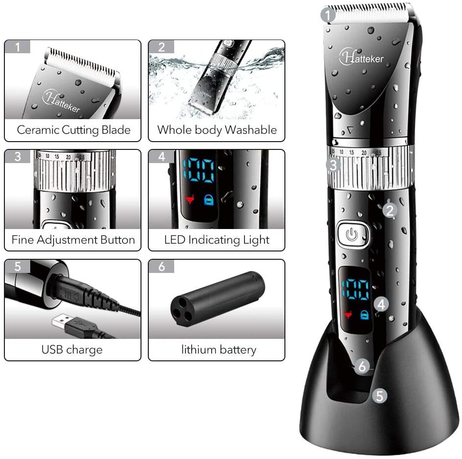 Hatteker Cordless USB Rechargeable Waterproof Hair Beard Trimmer Pro Haircut Kit for Men