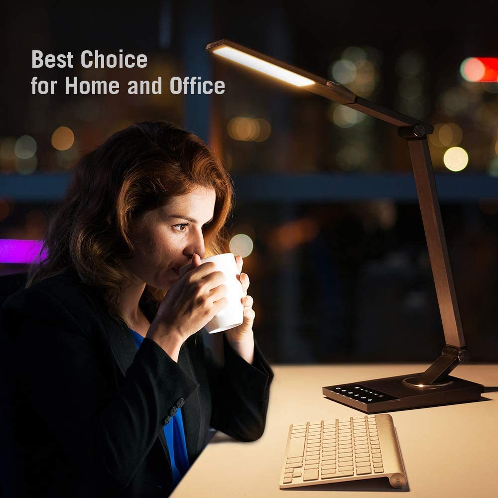 TaoTronics TT-DL16 Stylish Metal LED Desk Lamp, Office 5V/2A USB Port, 5 Color Modes, 6 Brightness Levels, Touch Control, Timer, Night Light, Official Member of Philips Enabled Licensing Program