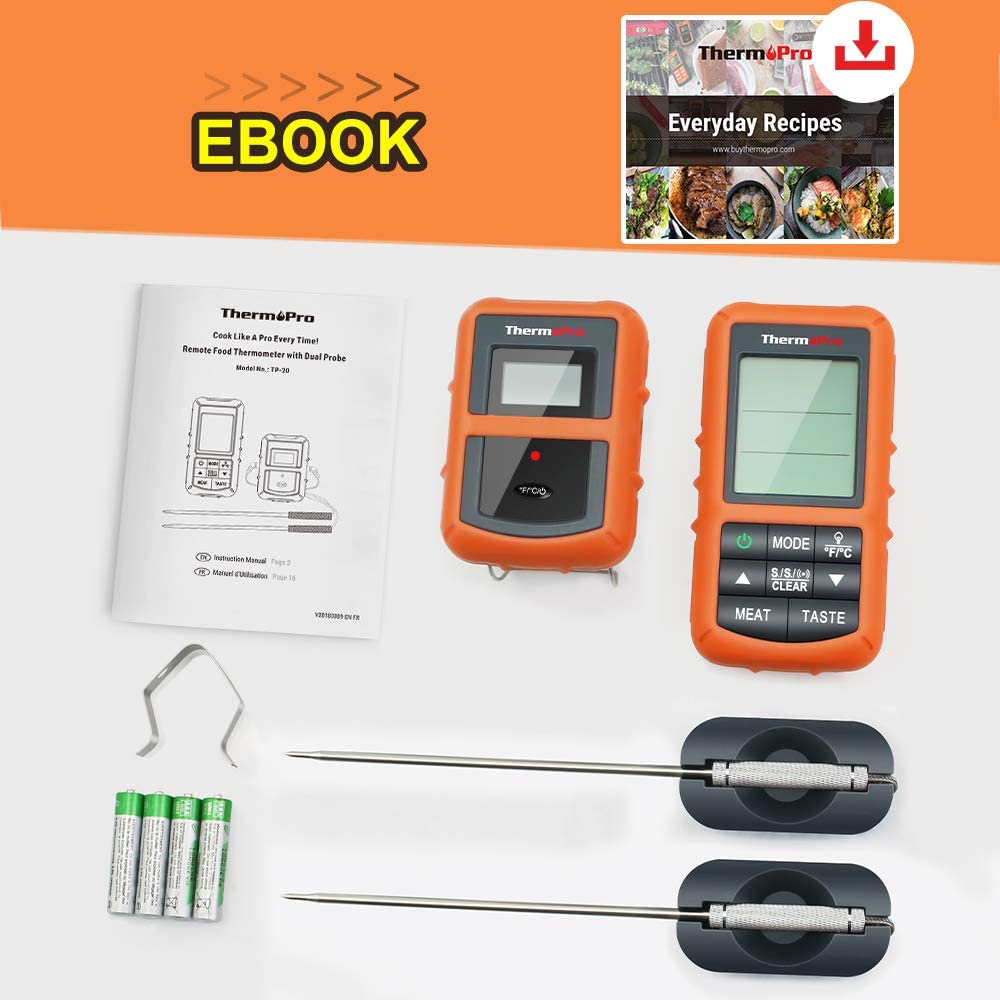 ThermoPro TP20 Wireless Remote Digital Cooking Food Meat Thermometer with Dual Probe for Smoker Grill BBQ Thermometer