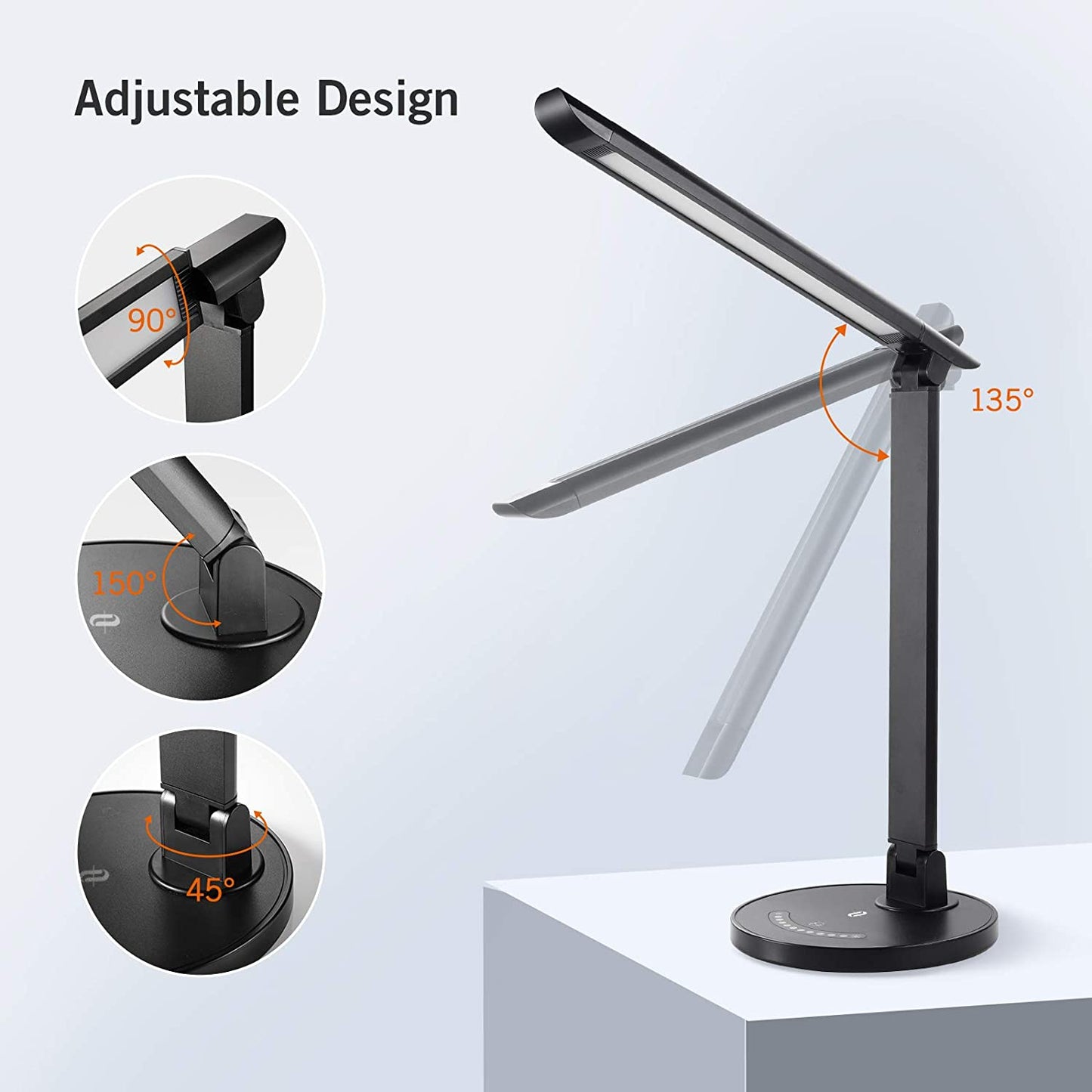 TaoTronics/Sympa LED Desk Lamp, Eye-Caring Table Lamps, Dimmable Office Lamp with USB Charging Port, Touch Control, 5 Color Modes, 12W, Official Member of Philips Enabled Licensing Program