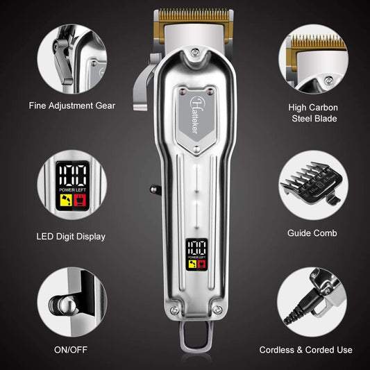 Hatteker Mens Hair Rechargeable Clipper Cordless Hair Trimmer Professional Haircut Barber Kit Hair Cutting Kit