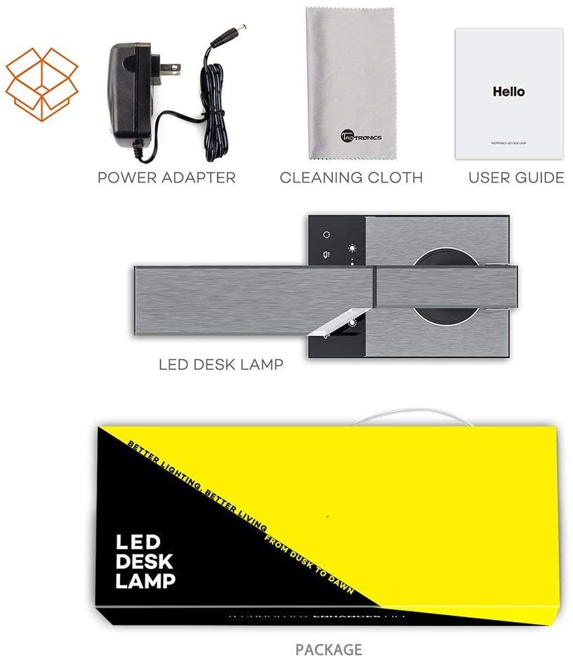 TaoTronics TT-DL16 Stylish Metal LED Desk Lamp, Office 5V/2A USB Port, 5 Color Modes, 6 Brightness Levels, Touch Control, Timer, Night Light, Official Member of Philips Enabled Licensing Program