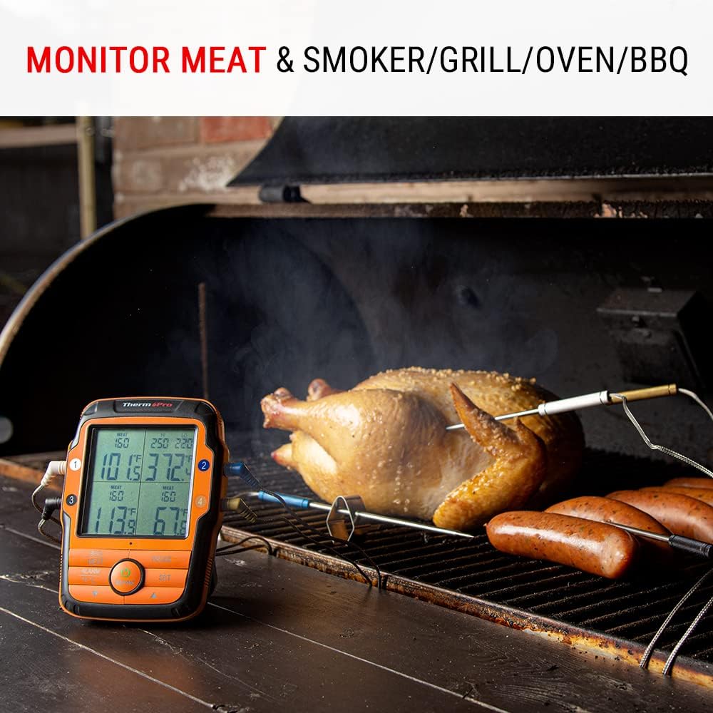 ThermoPro TP27 500FT Long Range Wireless Meat Thermometer for Grilling and Smoking with 4 Probes Smoker BBQ Grill Kitchen Food Cooking Digital Thermometer for Meat