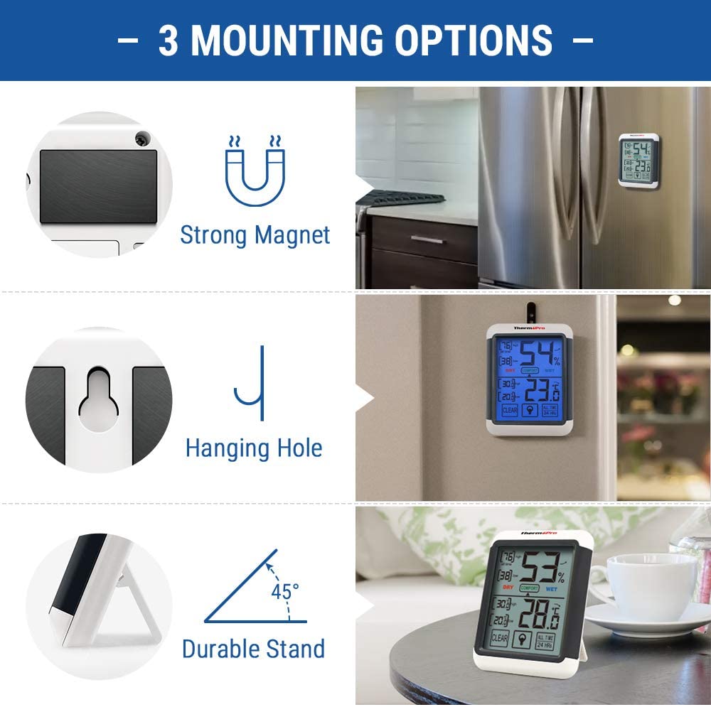 ThermoPro TP55 Digital Hygrometer Thermometer Indoor Humidity Temperature Monitor with Large LCD Display and Backlight