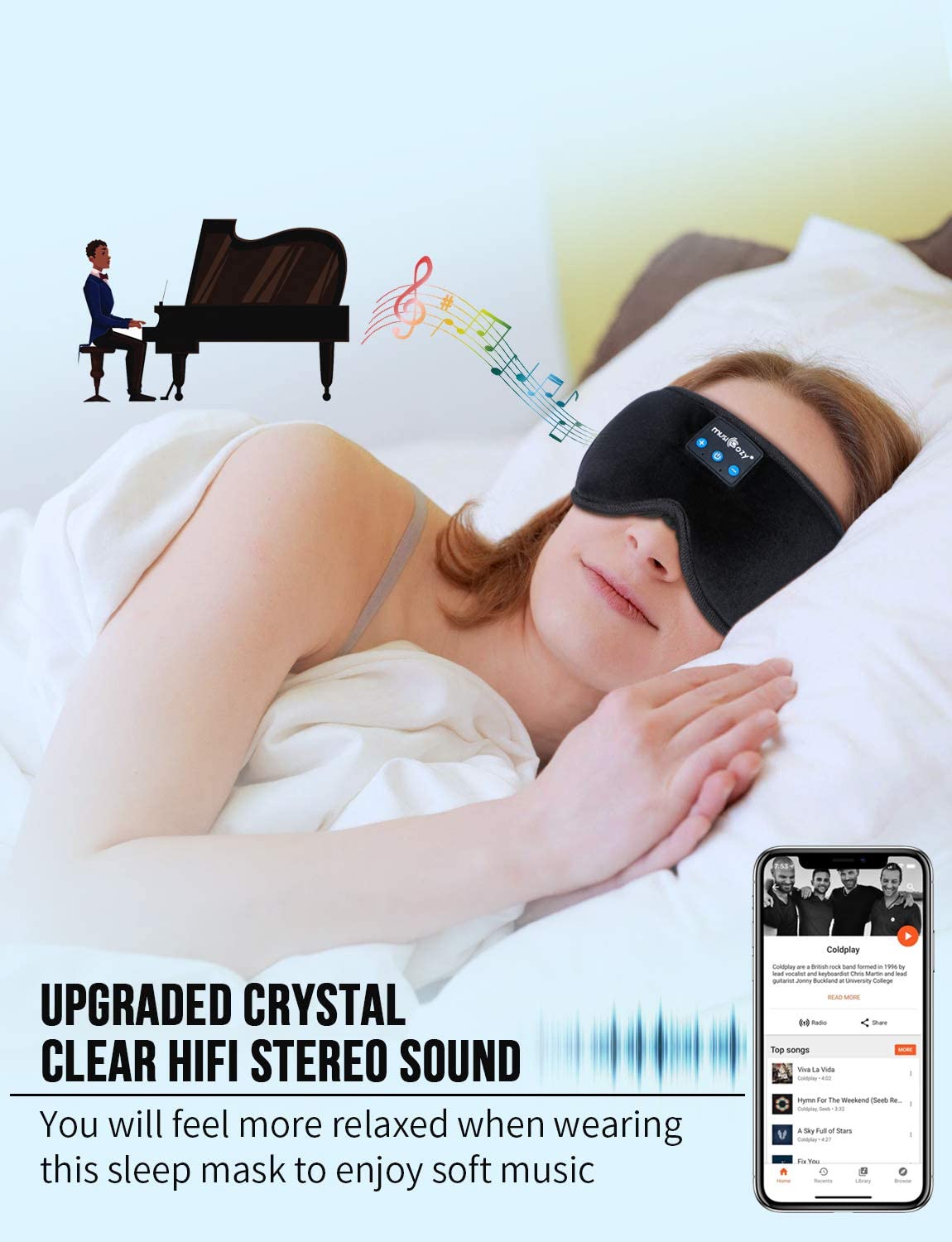 MUSICOZY Sleep Headphones Bluetooth Wireless Sleeping Eye Mask, Office Travel Unisex Gifts Men Women Who Have Everything Top Christmas Cool Tech Gadgets Unique Mom Dad Her Him Adults Teen Boys Girls