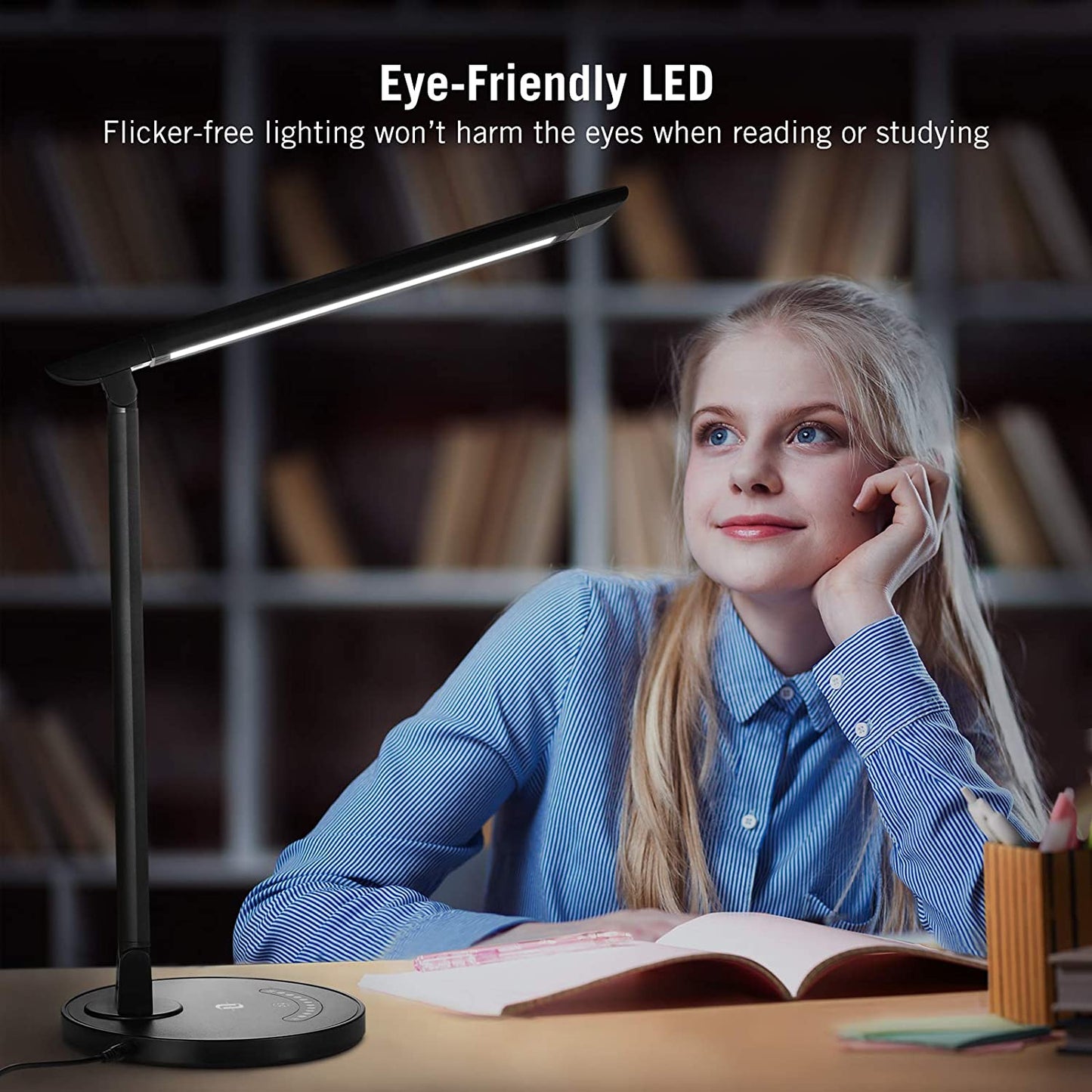 TaoTronics/Sympa LED Desk Lamp, Eye-Caring Table Lamps, Dimmable Office Lamp with USB Charging Port, Touch Control, 5 Color Modes, 12W, Official Member of Philips Enabled Licensing Program