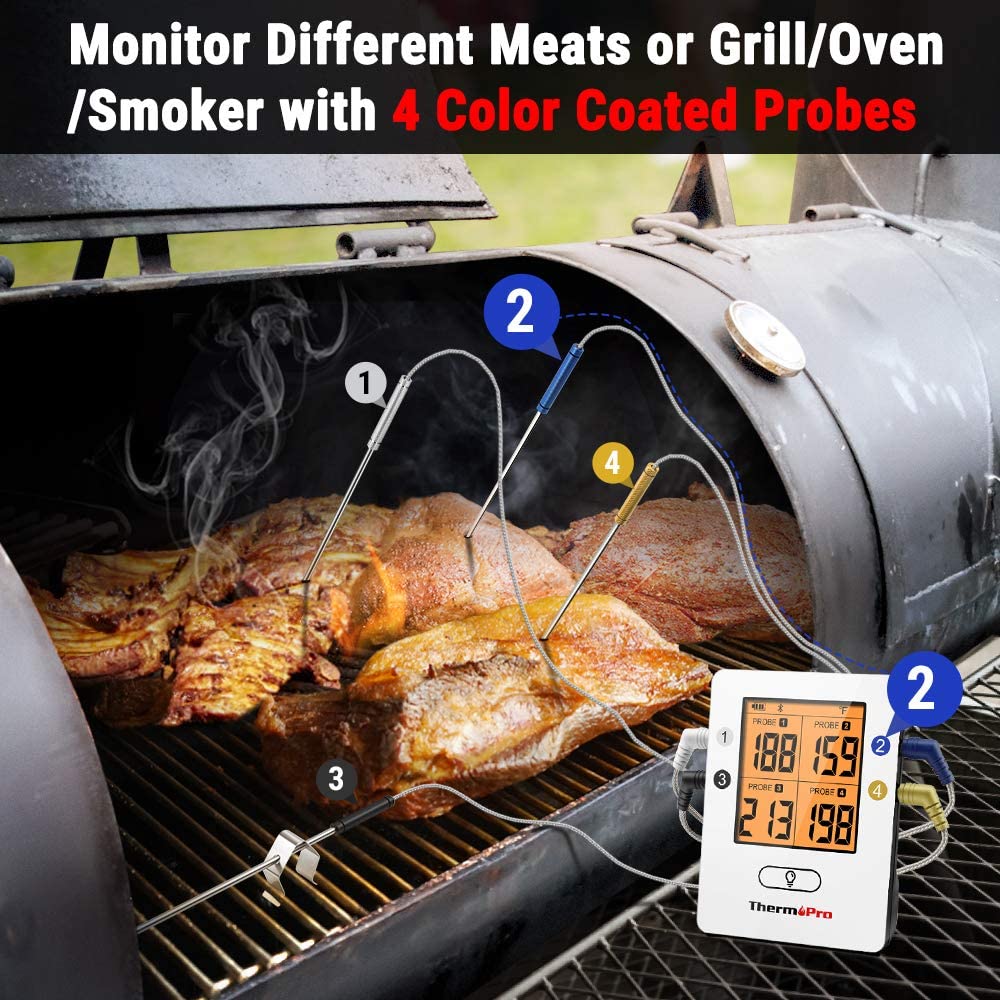 ThermoPro TP25 500ft Wireless Bluetooth Meat Thermometer with 4 Temperature Probes Smart Digital Cooking BBQ Thermometer for Grilling Oven Food Smoker Thermometer, Rechargeable