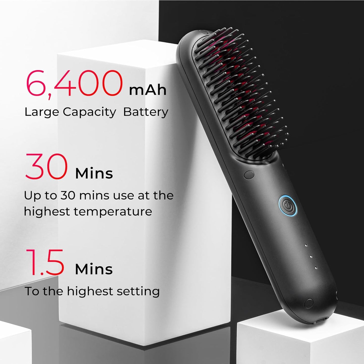 TYMO Hair Straightener Brush Cordless, Mini Hair Straightening Brush with USB Rechargeable, 5 Million Negative Ion, Portable Heating Brush for Travel, Anti-Scald, Safety Lock, PORTA Matte Black.