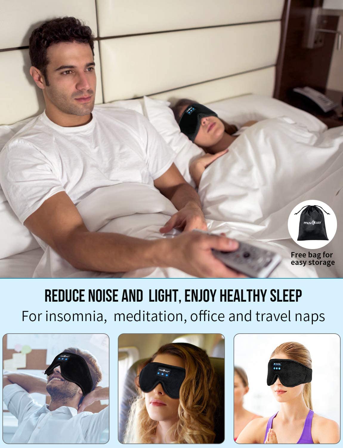 MUSICOZY Sleep Headphones Bluetooth Wireless Sleeping Eye Mask, Office Travel Unisex Gifts Men Women Who Have Everything Top Christmas Cool Tech Gadgets Unique Mom Dad Her Him Adults Teen Boys Girls