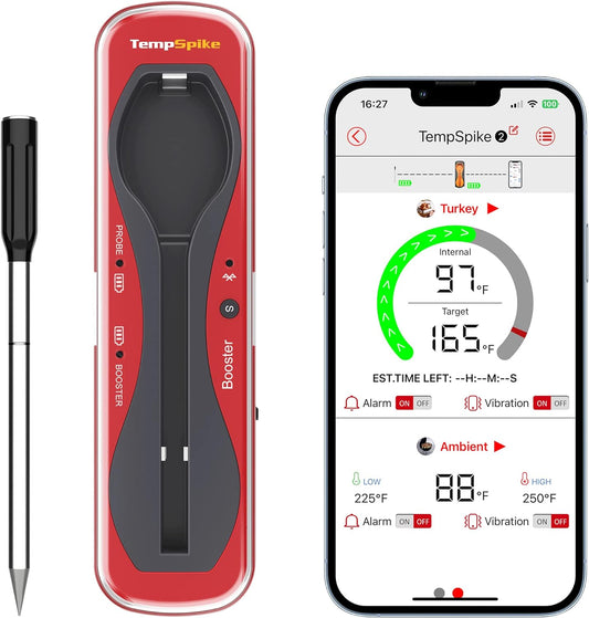 ThermoPro TempSpike Premium Truly Wireless Meat Thermometer up to 500-Ft Remote Range, Bluetooth Meat Thermometer with Wire-Free Probe, Meat Thermometer Wireless for Sous Vide Smoker Rotisserie