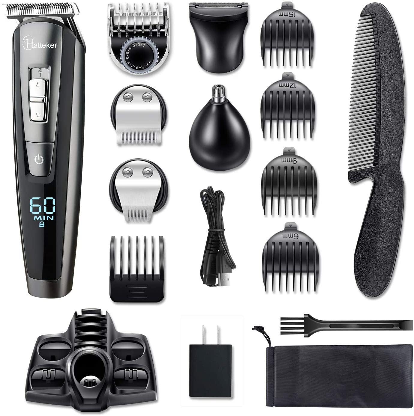 Hatteker 5 In 1 Hair Beard Mustache Nose Waterproof Groomer Precision  Trimmer Kit For Men
