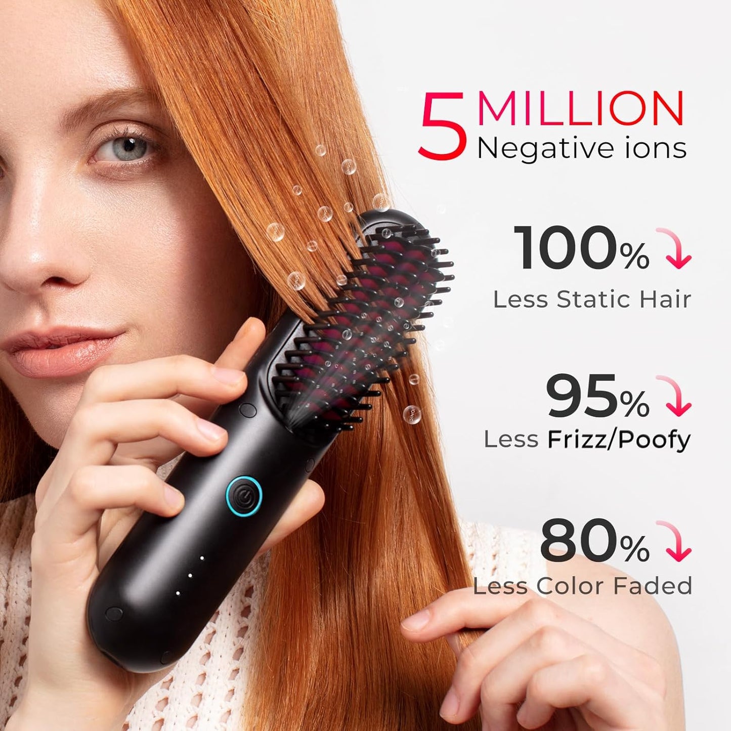 TYMO Hair Straightener Brush Cordless, Mini Hair Straightening Brush with USB Rechargeable, 5 Million Negative Ion, Portable Heating Brush for Travel, Anti-Scald, Safety Lock, PORTA Matte Black.