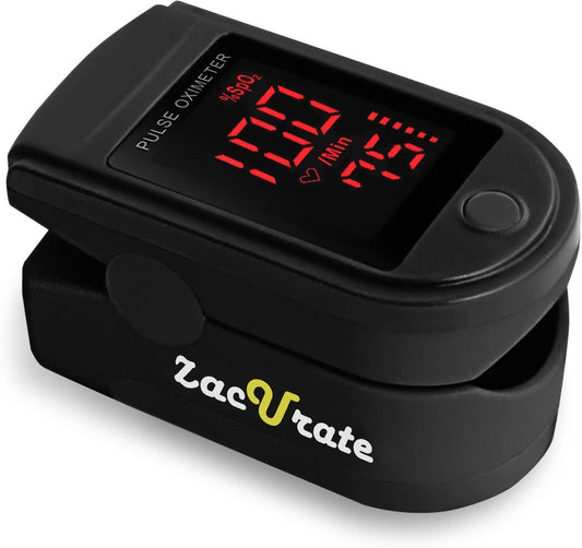 Zacurate Pro Series 500DL Fingertip Pulse Oximeter Blood Oxygen Saturation Monitor with silicon cover, batteries and lanyard (Mystic Black)