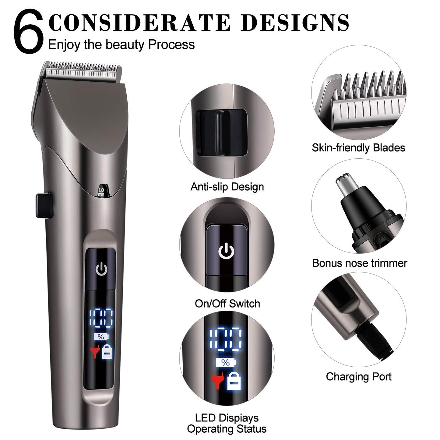 Hatteker Mens Cordless Hair Beard Nose Trimmer for Detailing & Grooming Waterproof