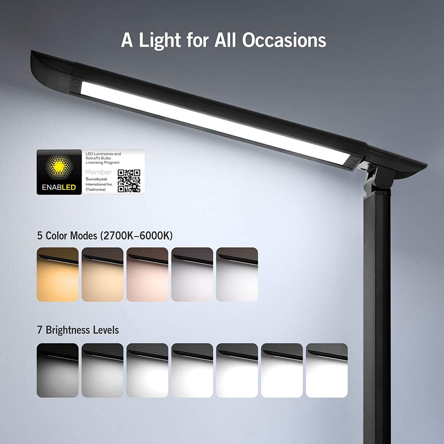 TaoTronics/Sympa LED Desk Lamp, Eye-Caring Table Lamps, Dimmable Office Lamp with USB Charging Port, Touch Control, 5 Color Modes, 12W, Official Member of Philips Enabled Licensing Program
