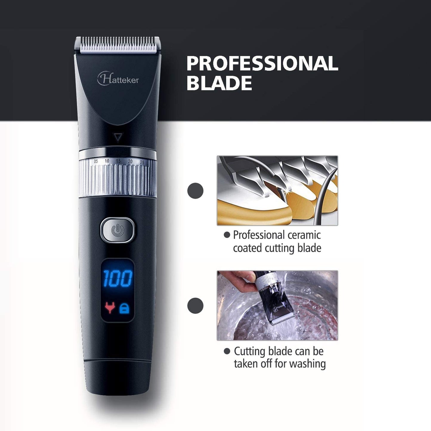 Hatteker Cordless USB Rechargeable Waterproof Hair Beard Trimmer Pro Haircut Kit for Men
