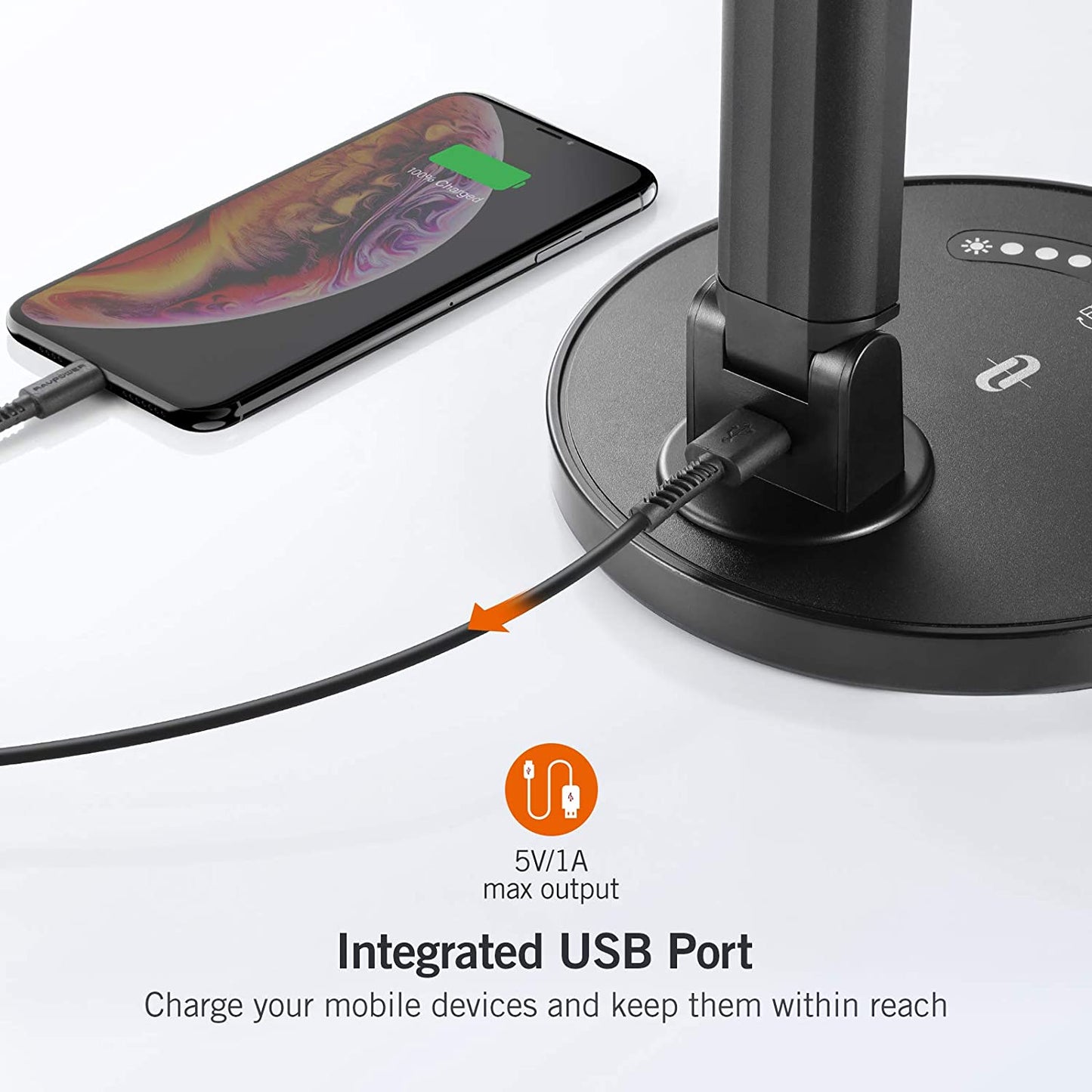 TaoTronics/Sympa LED Desk Lamp, Eye-Caring Table Lamps, Dimmable Office Lamp with USB Charging Port, Touch Control, 5 Color Modes, 12W, Official Member of Philips Enabled Licensing Program