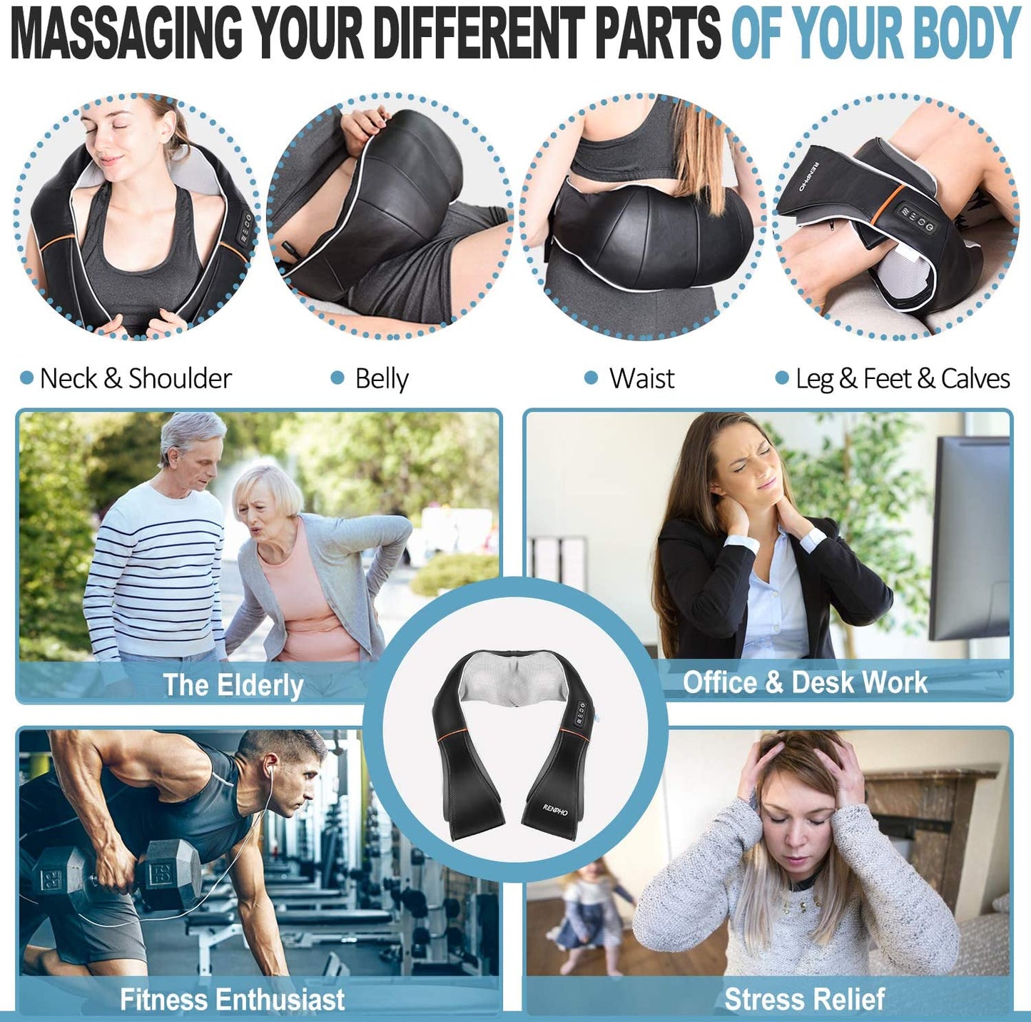 RENPHO Shiatsu Neck and Shoulder Back Massager Vibration Deep Tissue Kneading