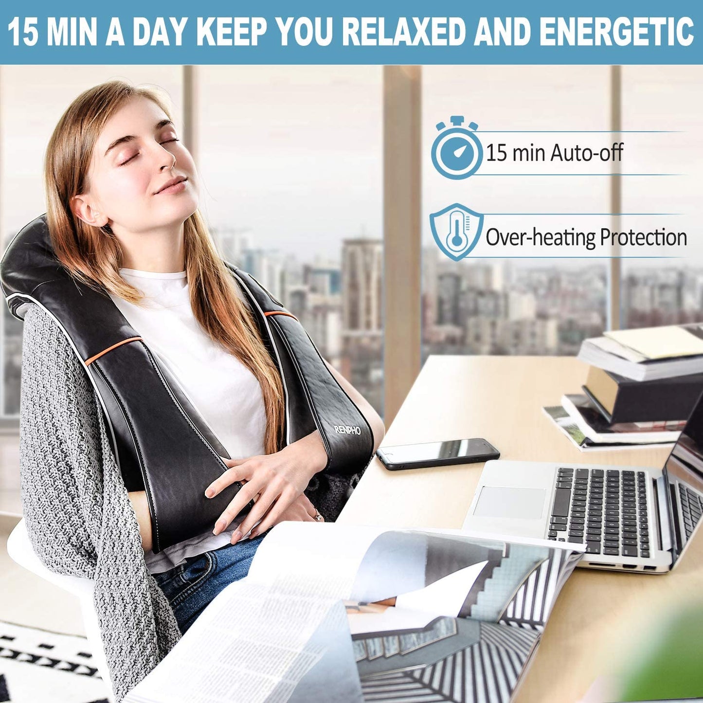 RENPHO Shiatsu Neck and Shoulder Back Massager Vibration Deep Tissue Kneading