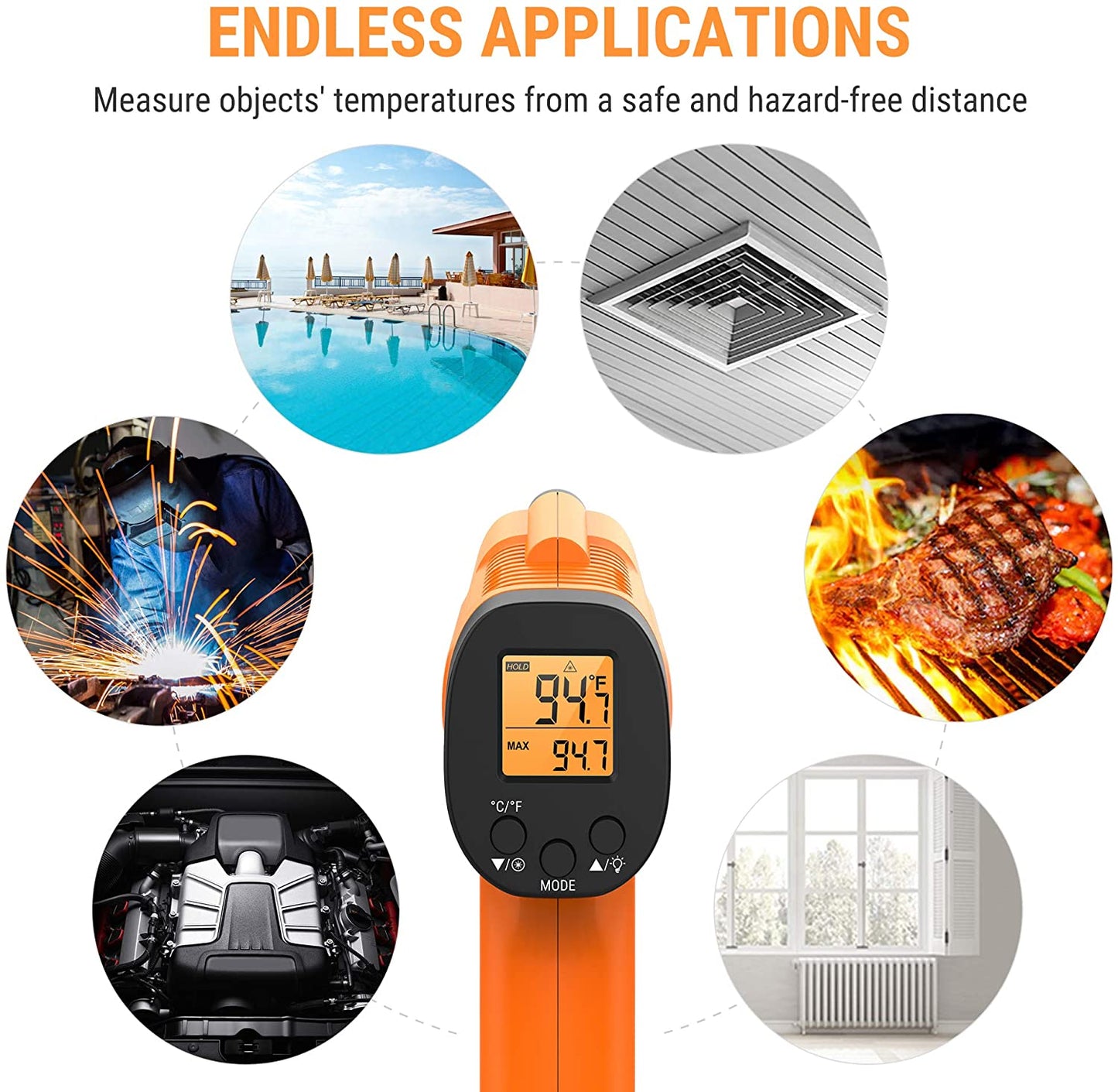 ThermoPro TP30 Digital Infrared Thermometer Gun Non Contact Laser Temperature Gun -58°F ~1022°F (-50°C ~ 550°C) with Adjustable Emissivity & Max Measure (NOT for Human Body Temperature)